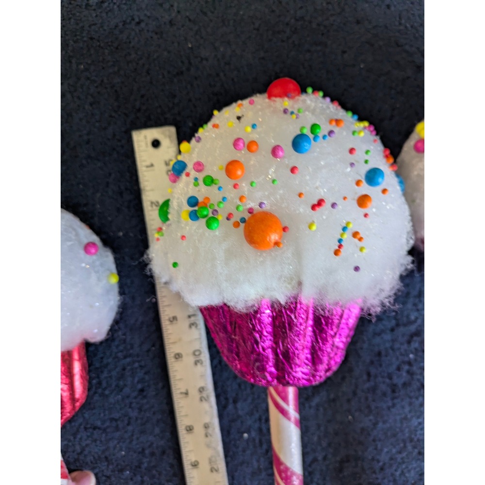 Cupcake Lollipop Christmas Tree Picks Pink White Candy Land Decor 5pc 20 inch - Picture 8 of 9